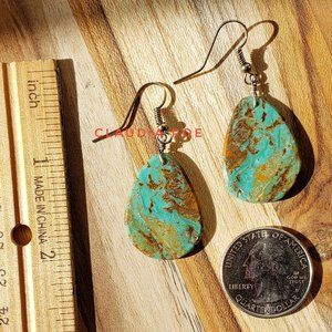 Handmade Turquoise Slab Earrings with .925 Sterling Silver Ear Wires